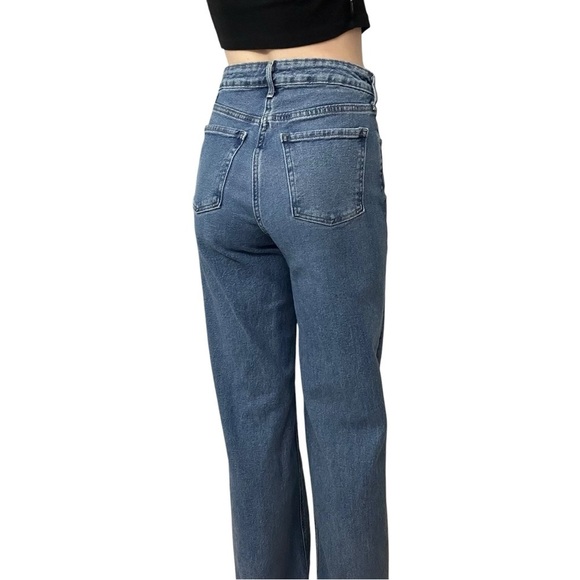 Old Navy Jeans Wide Leg Sky-Hi Extra High Rise Ripped Denim Blue Size 6 Small - Picture 2 of 8